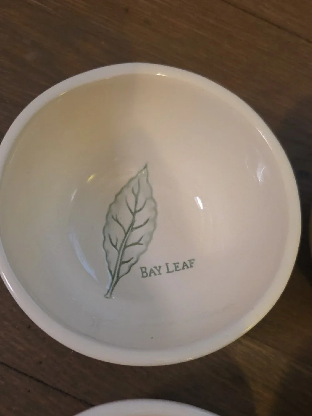 Williams Sonoma White Herb Dipping Bowls with Green Leaf Illustrations Set Of 4